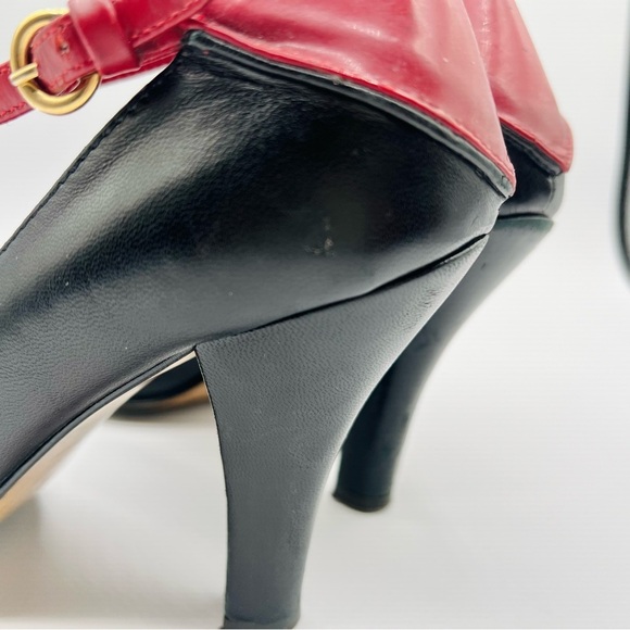 LOVE MOSCHINO PUMPS OPEN TOE LEATHER HEEL RED AND BLACK SHOE HEART SHAPE SIZE 38 - Picture 16 of 17